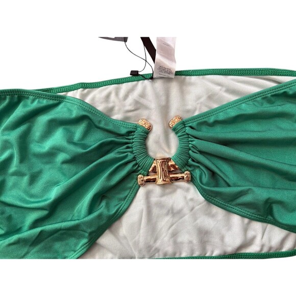 PrettyLittleThing Plus Green Hammered Trim Bikini Top Women's Size 22 US New! - Picture 4 of 9